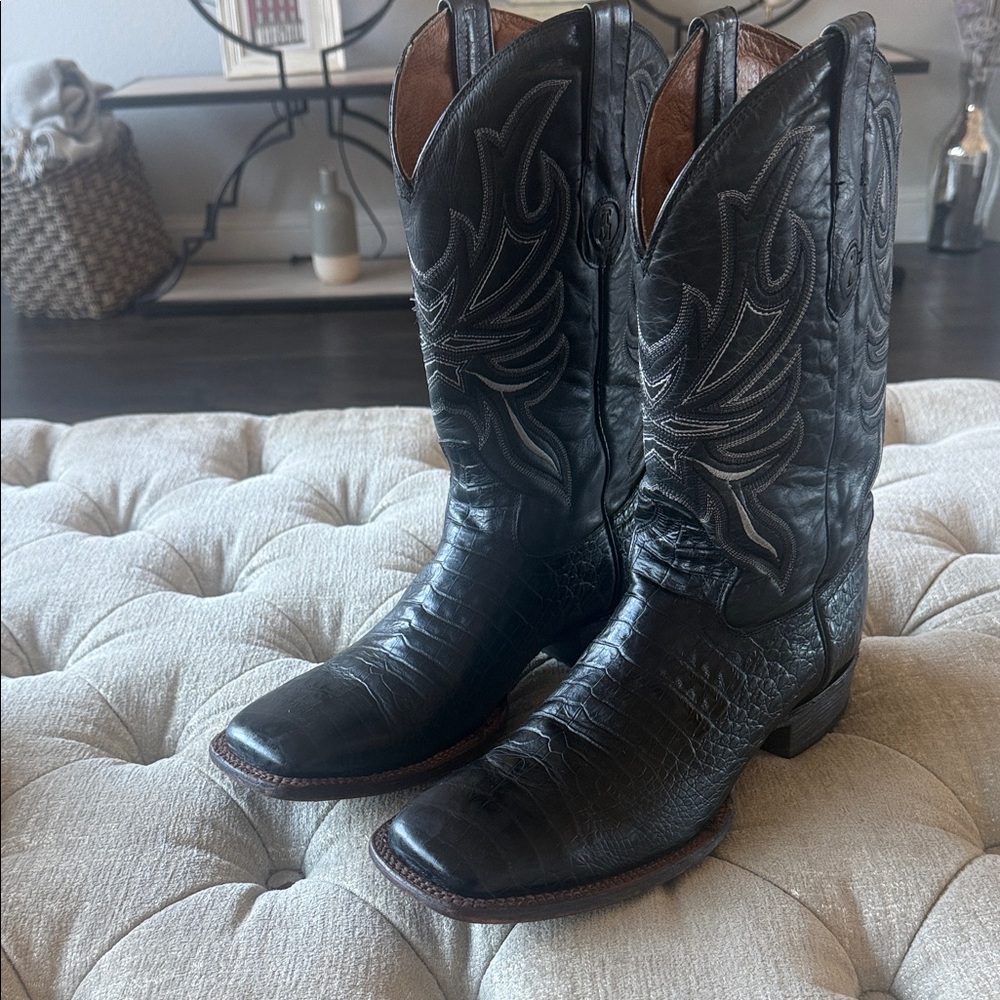 Tanner Mark Men’s 10.5 Midnight Caiman Square‎ Black Leather Cowboy Boots